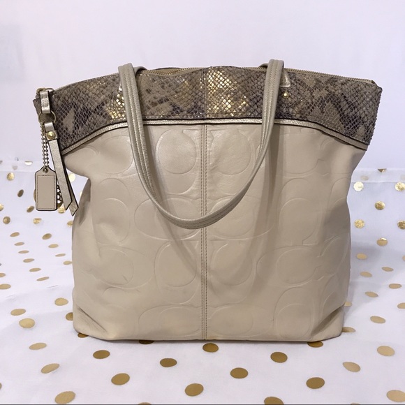 Coach Handbags - Coach Large Handbag w/ Snakeskin trim-Zipper-GUC